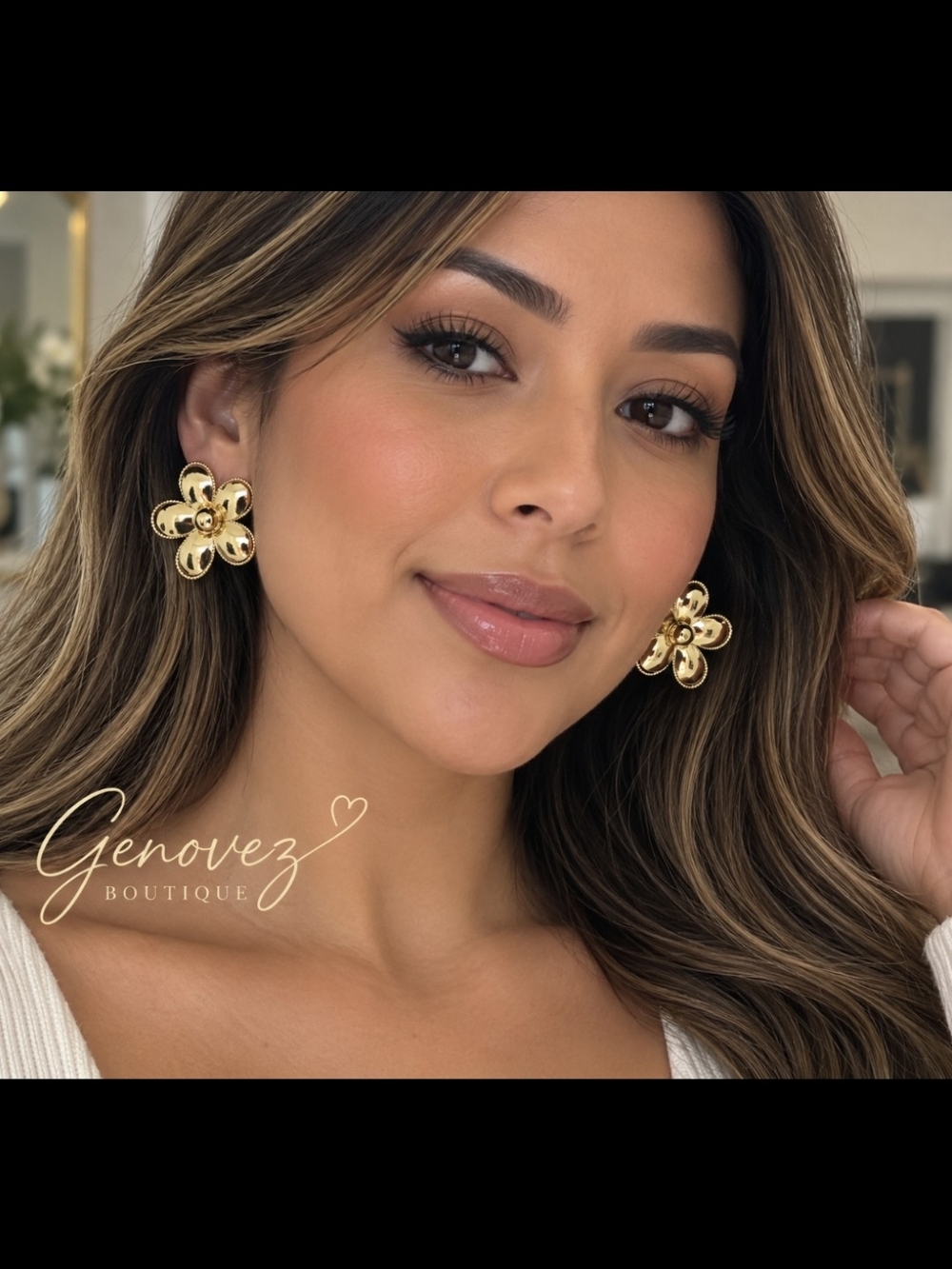 Gold Plated  Flower Statement Earrings - Gold